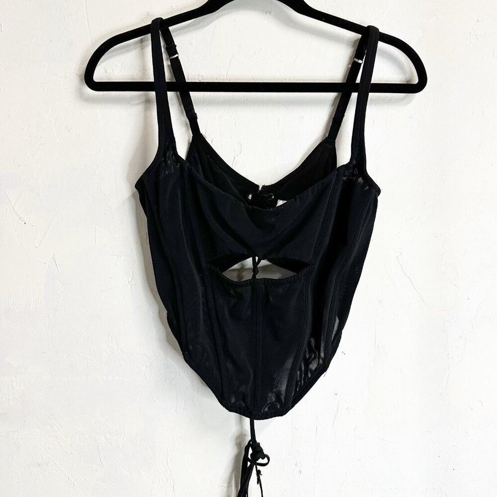 Out from Under Plunge Bustier Top Corset Crop Black Womens Large Romatic
